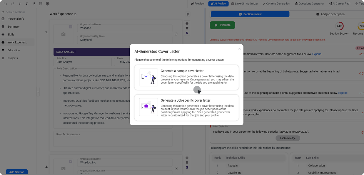 AI Generated cover letter – Tailored for every job