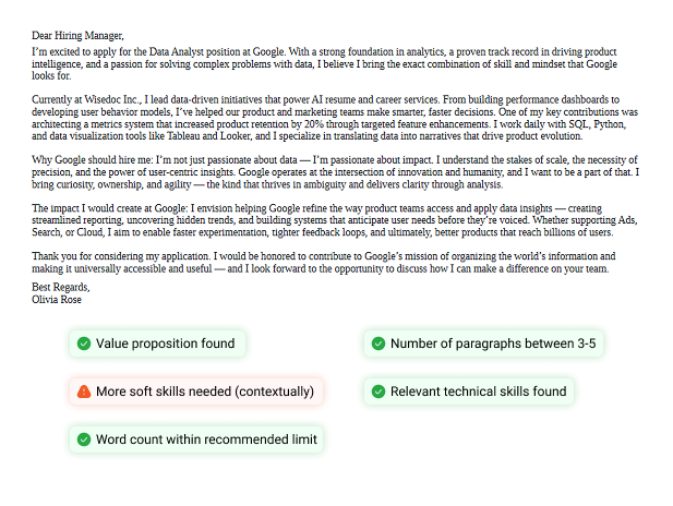 Cover Letter Quality Review
