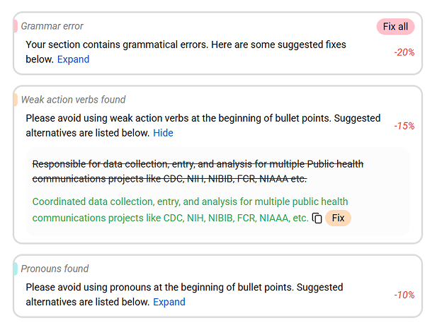 Resume Review Feature - Content Checks